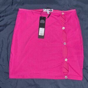 Pink Mini Skirt with Rhinestone Accent Cut Outs Mesh Double Lined Small NWT